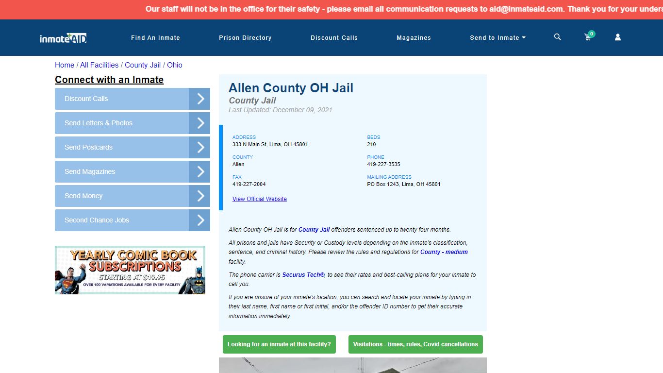 Allen County OH Jail - Inmate Locator - Lima, OH